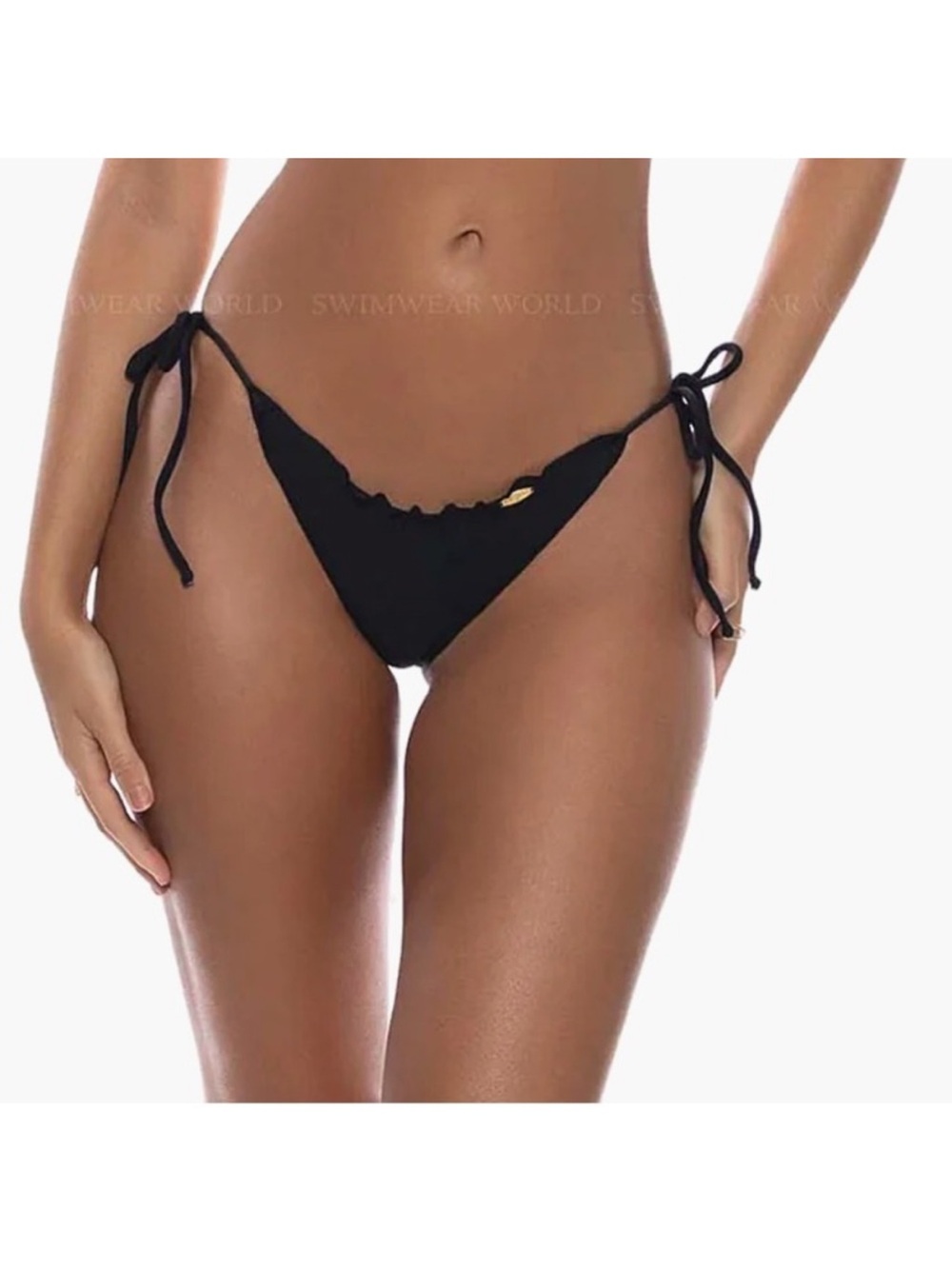 Luli Fama Black Tie-Side Scrunch Bikini Bottoms small - Picture 2 of 4